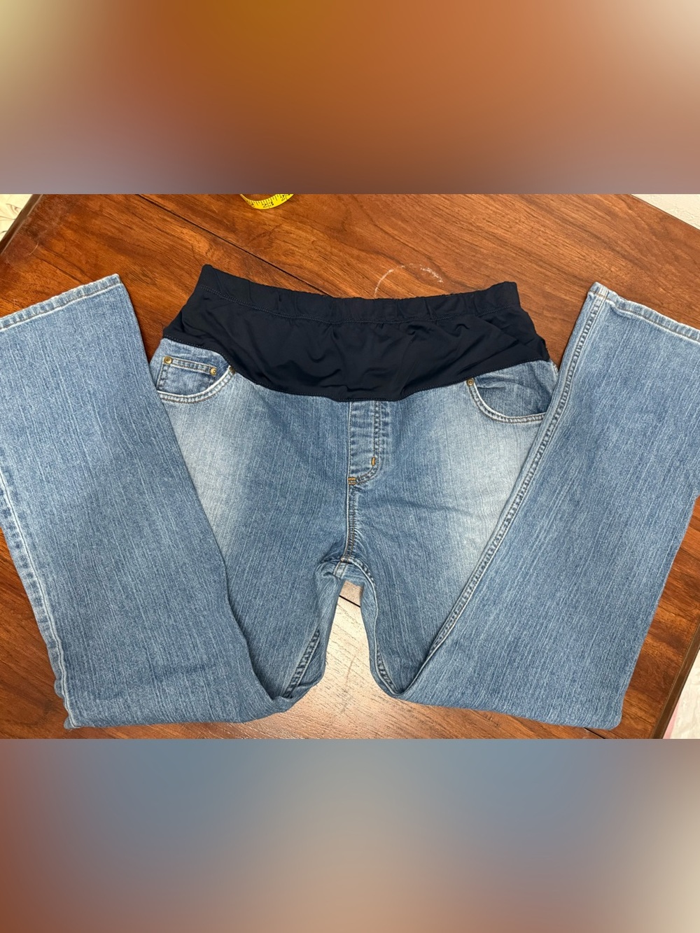 Liz Lange Blue Denim Boot-Cut Jeans with Black Maternity Panel
